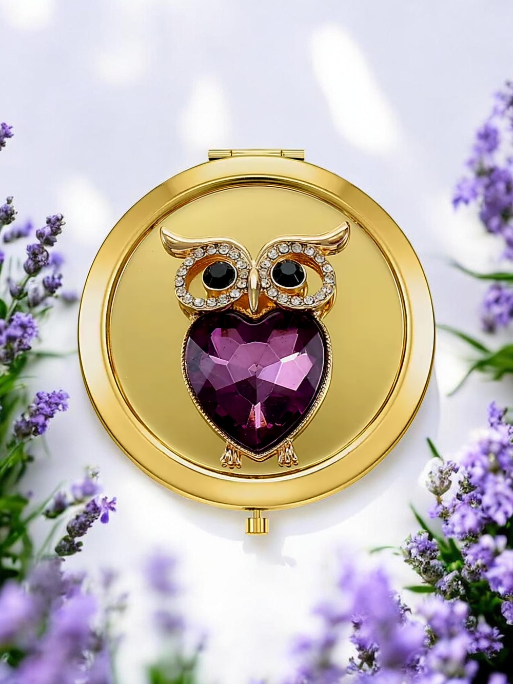 NEW Monet Jewelry Gold Tone Owl Snap Compact Mirror with Box 2.75" New with tags